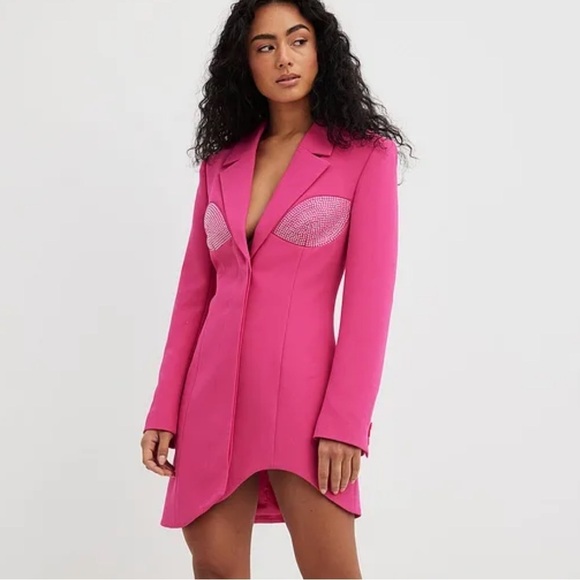 NA-KD PINK STATEMENT LONG BLAZER CRYSTAL DETAILS - Picture 3 of 16